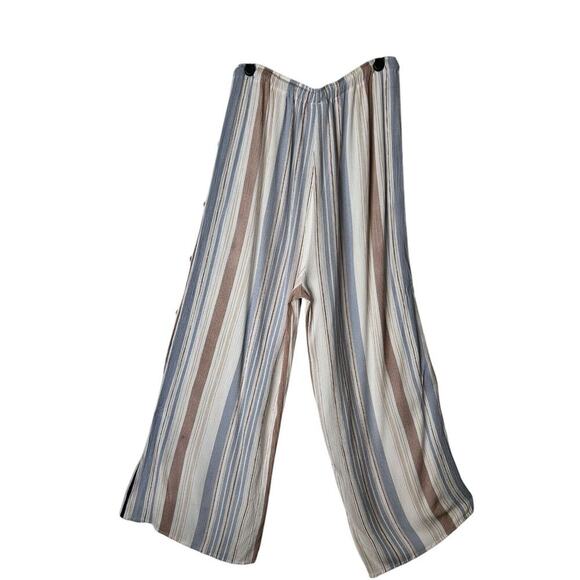 Love University Pants Size Large Striped Boho Coastal Wide Leg Slit Side Buttons - Picture 3 of 12